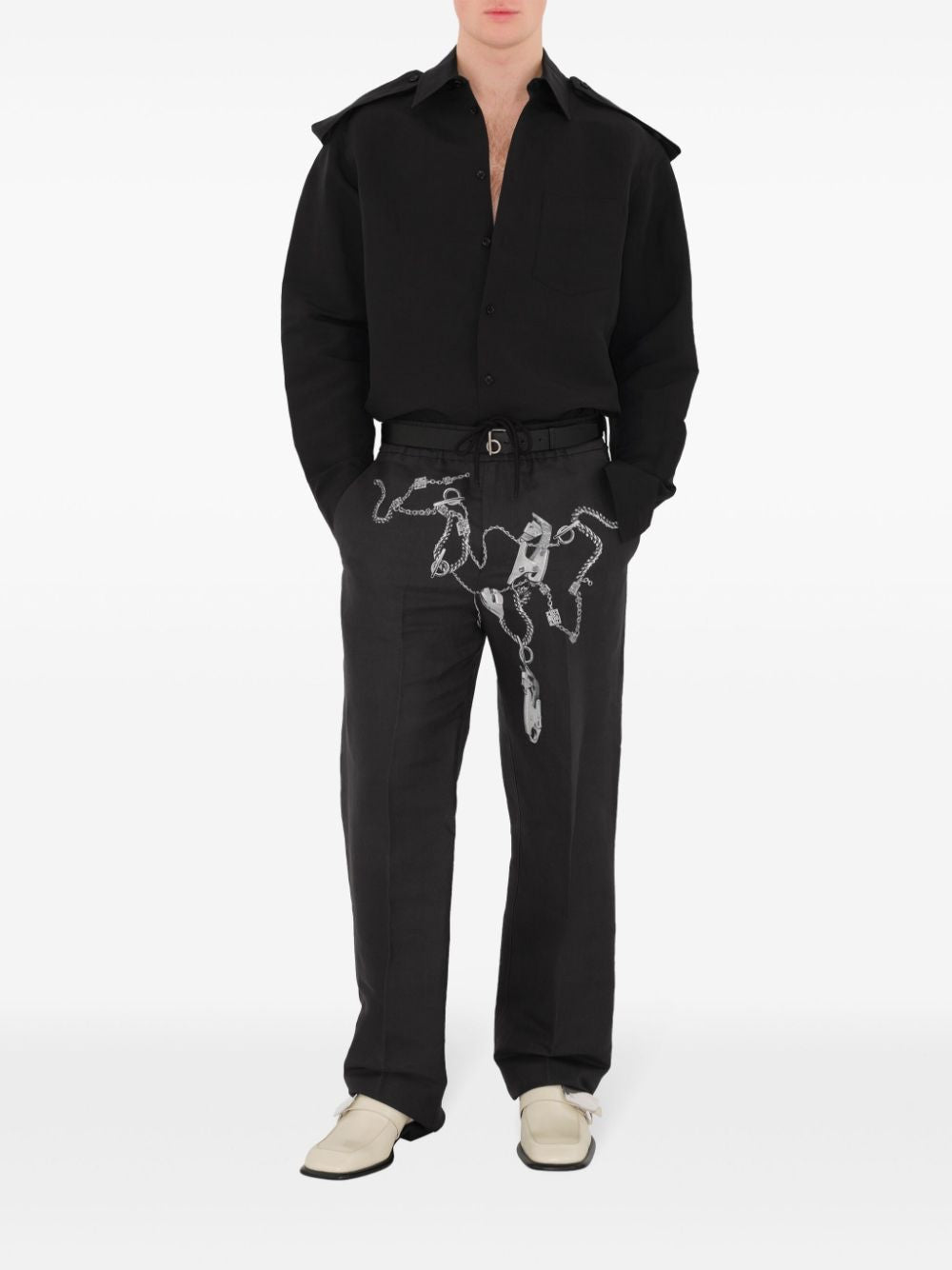 BURBERRY Wool Trousers with Iconic Chain and Buckle Design - Men