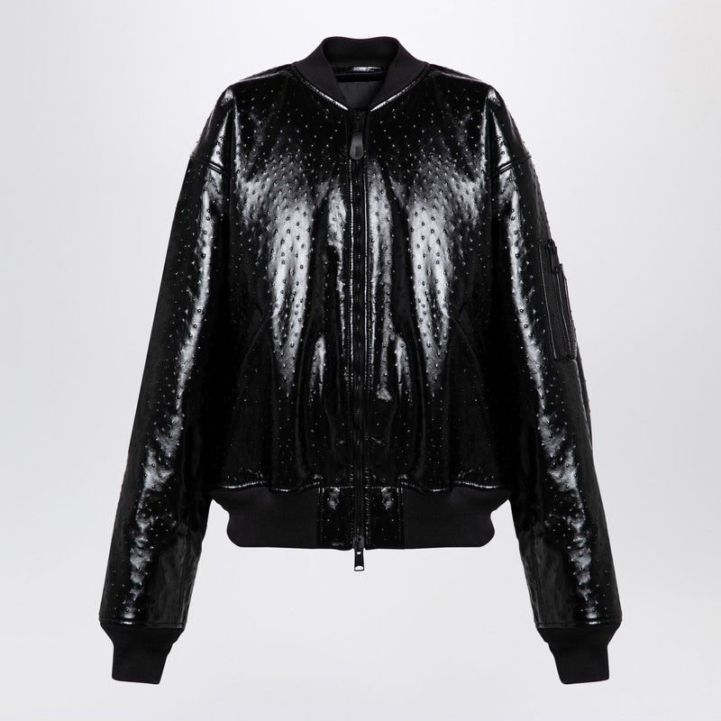 BALENCIAGA Ostrich-Effect Leather Bomber Jacket - Women's
