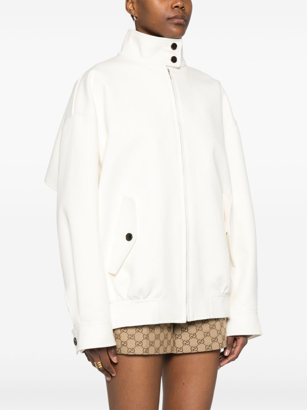 GUCCI Concealed Front Zip Jacket with Decorative Waist Tabs