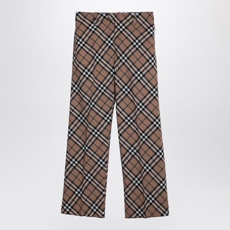 BURBERRY Wool Blend Trousers with Check Motif for Men - Fall/Winter 2025
