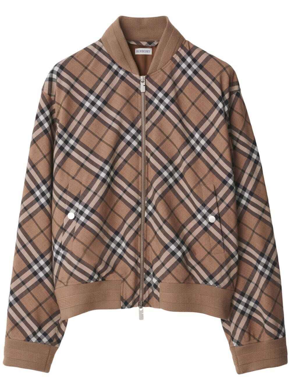 BURBERRY Check Wool Blend Harrington Jacket for Men