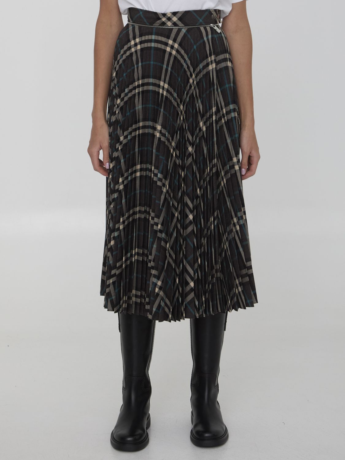 BURBERRY Check Pleated Mini Skirt