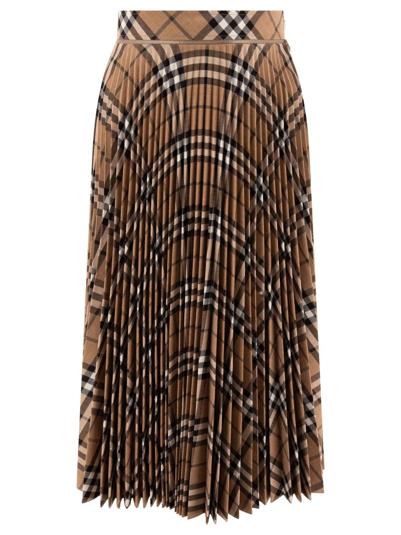 BURBERRY Wool Blend Pleated Check Skirt - Women's Regular Fit