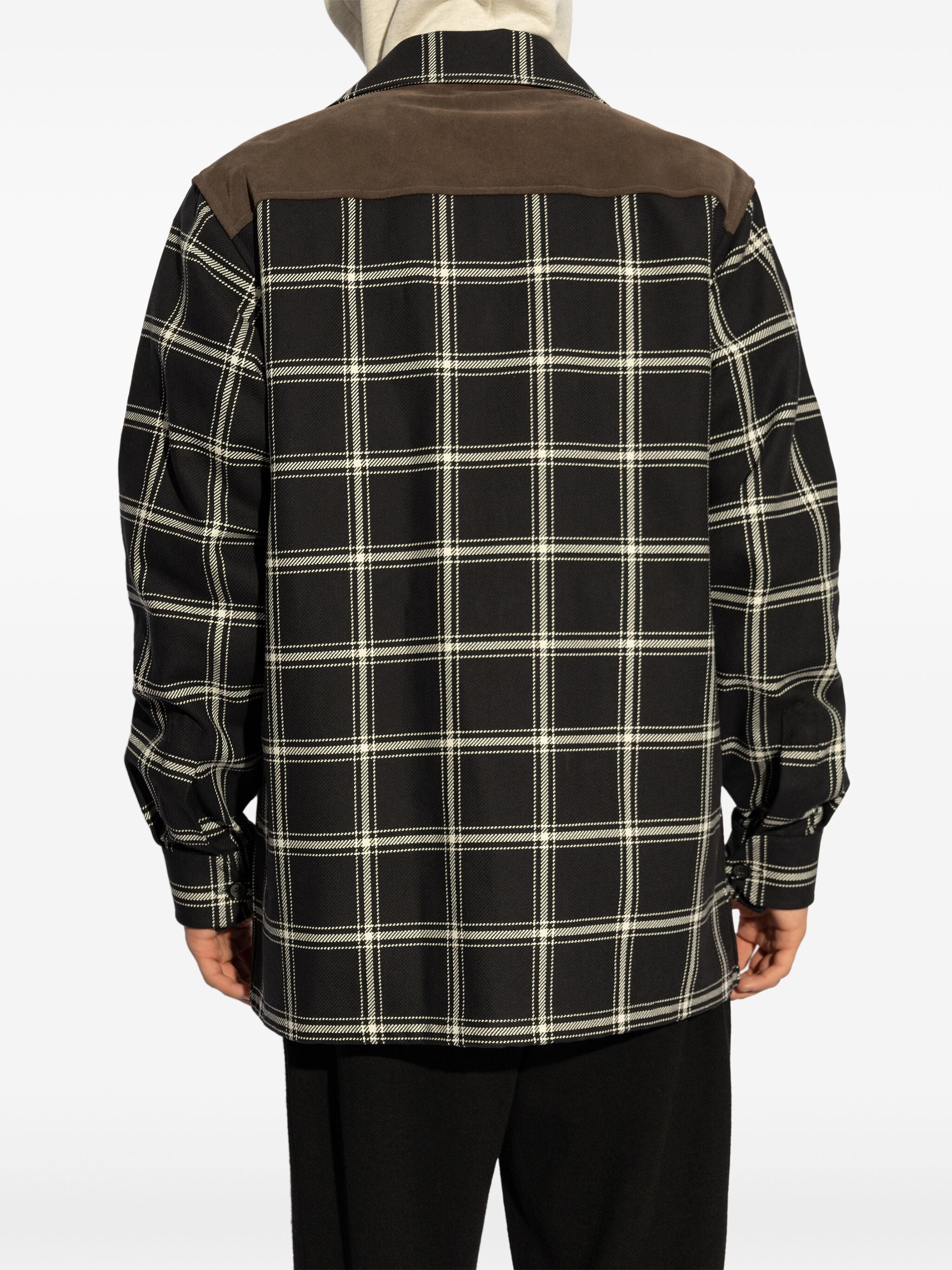 ALEXANDER MCQUEEN Checkered Design Overshirt with Suede Collar - Men's Loose Fit
