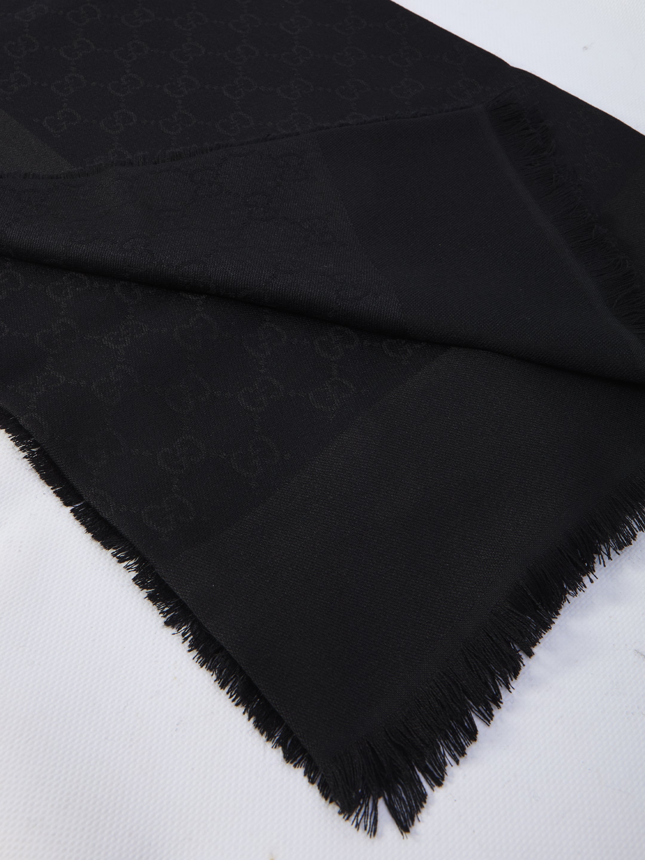 GUCCI GG Jacquard Scarf with Frayed Edges