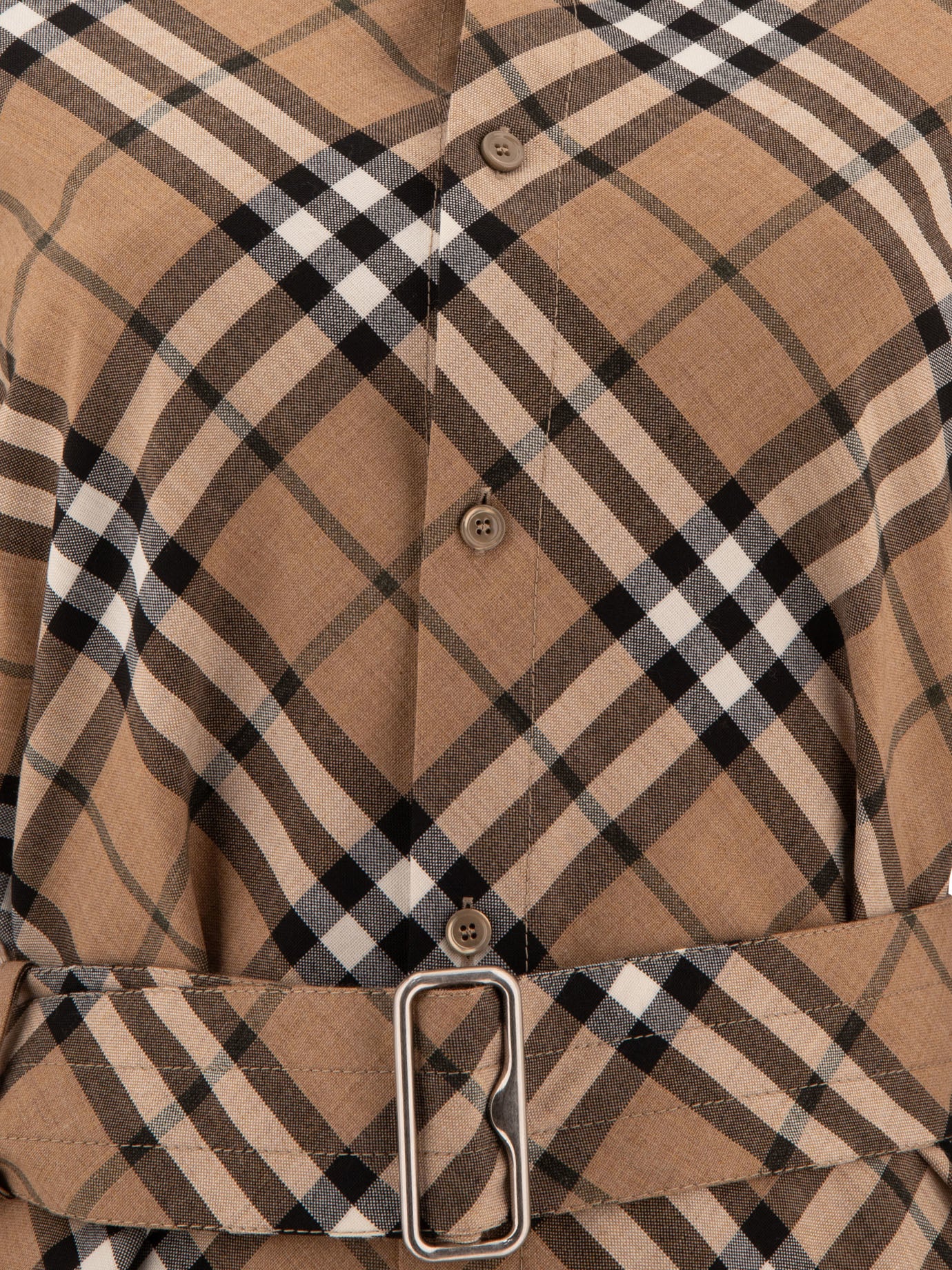 BURBERRY Check Wool Blend Shirt Dress