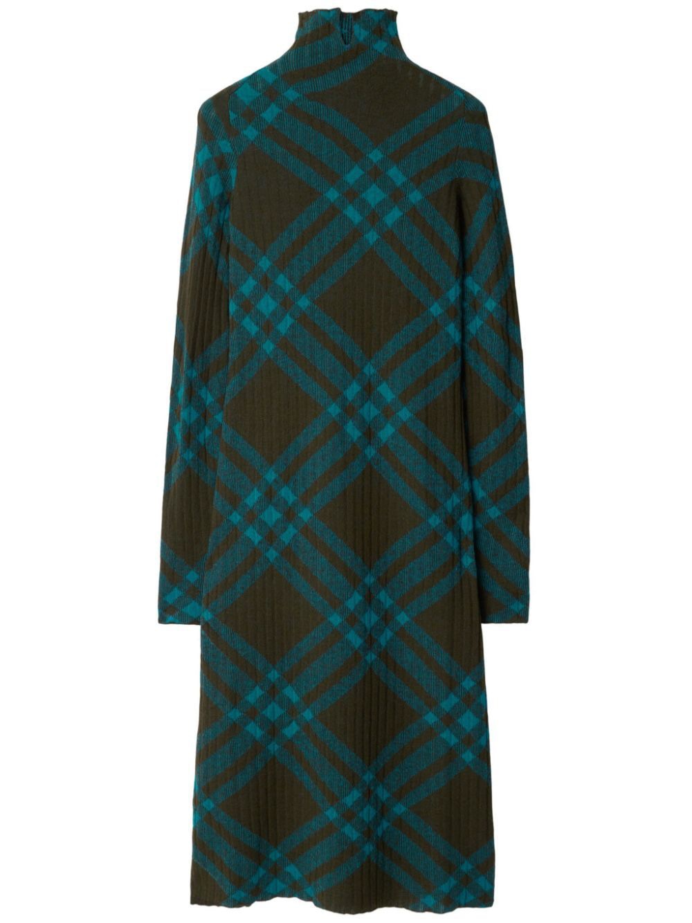 BURBERRY Wool-Blend Check Pattern Dress - Slim Fit, Long Sleeves, High Collar