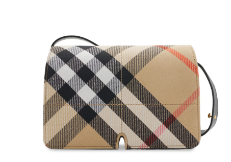 BURBERRY Mini Check Pattern Handbag with Adjustable Shoulder Strap