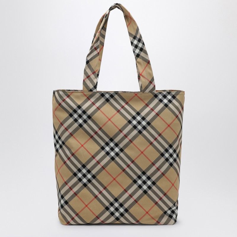 BURBERRY Check Fabric Tote Handbag - 33 CM Width