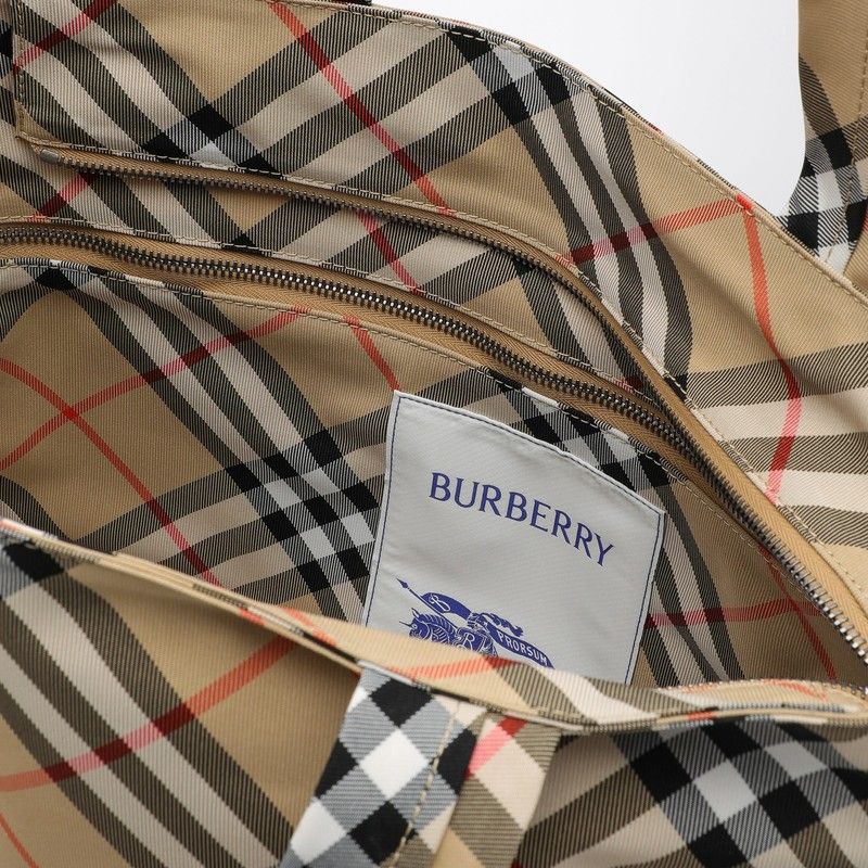BURBERRY Check Fabric Tote Handbag - 33 CM Width