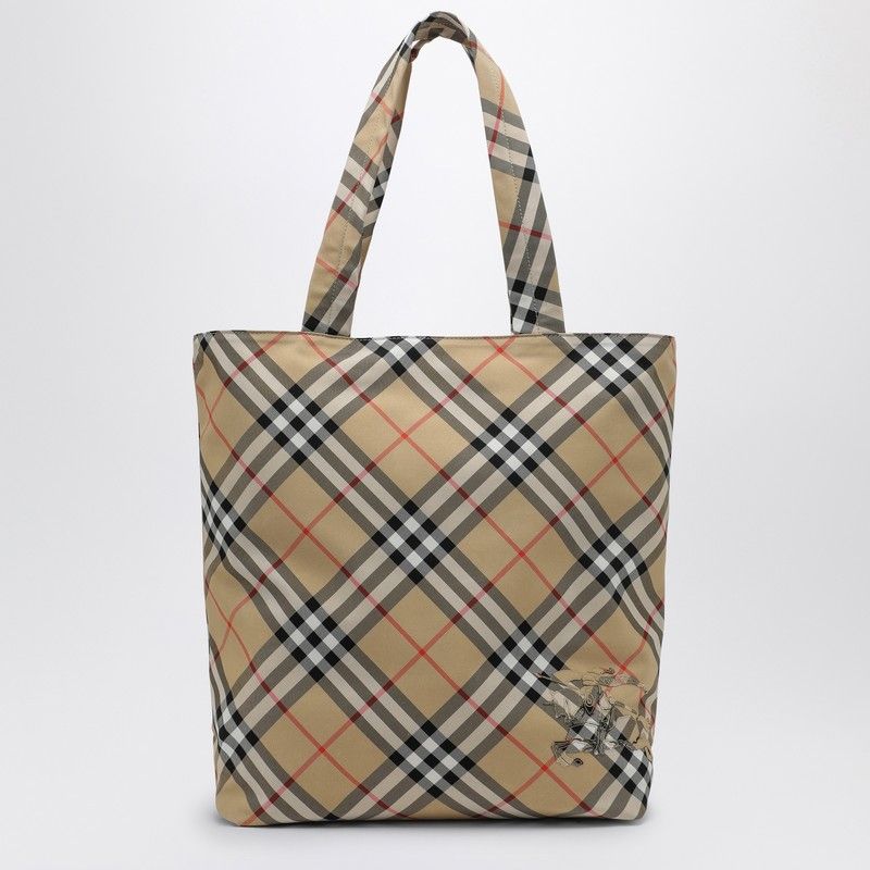 BURBERRY Check Fabric Tote Handbag - 33 CM Width