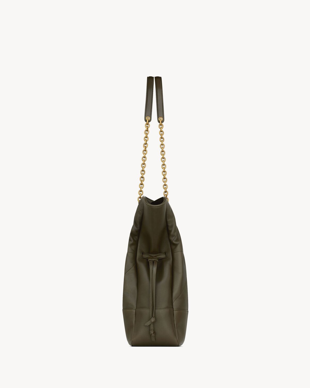 SAINT LAURENT Leather Shopping Handbag with Gold Accent and Chain Strap
