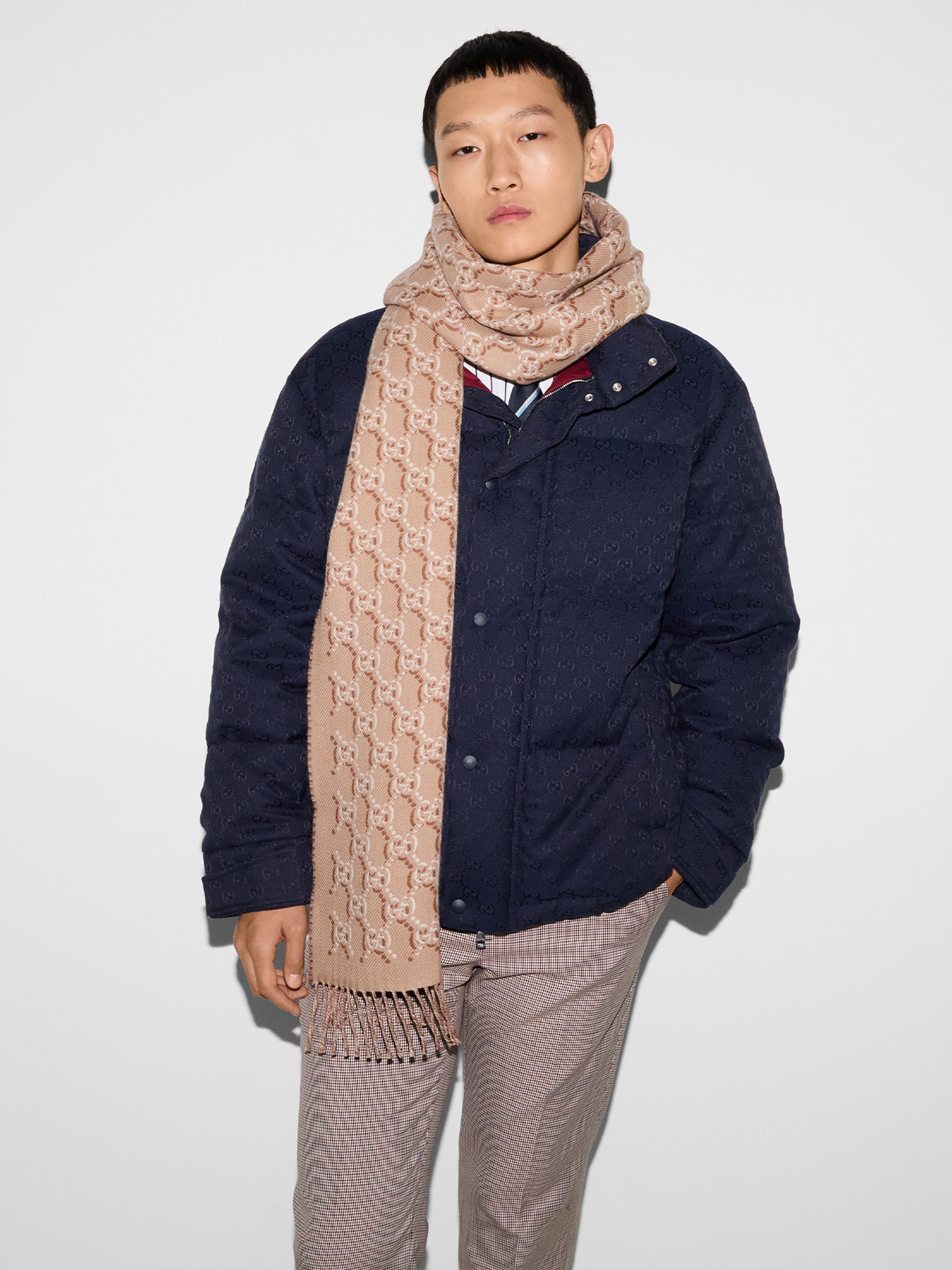 GUCCI Wool Scarf with GG Shadow - 33cm x 195cm