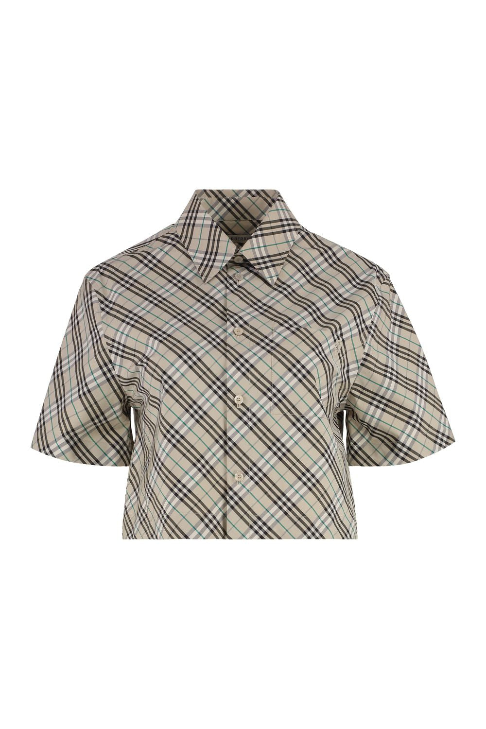 BURBERRY Checkered Design Cropped-Length Cotton Shirt for Women