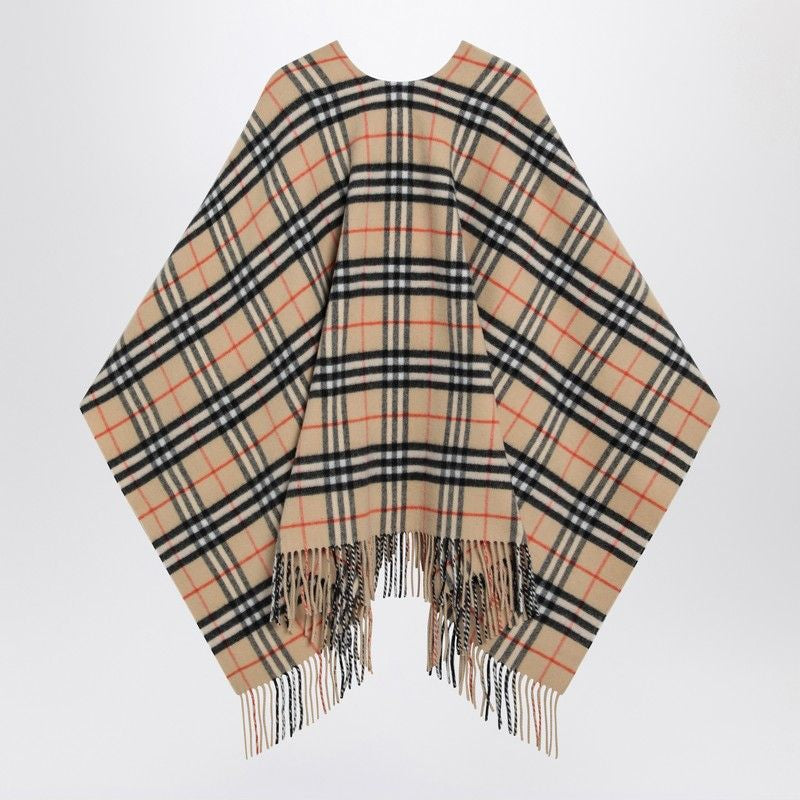 BURBERRY Check Pattern Wool and Cashmere Cape