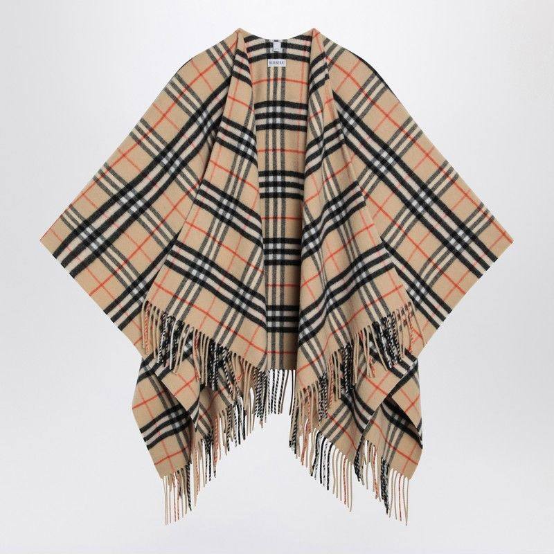 BURBERRY Check Pattern Wool and Cashmere Cape
