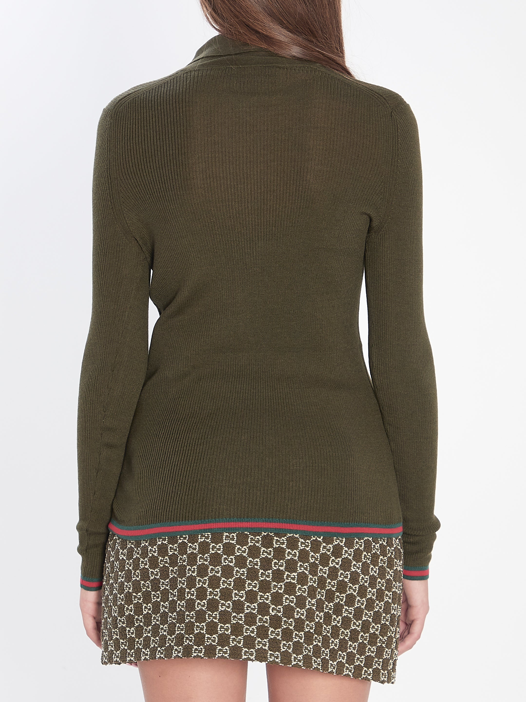 GUCCI Cashmere and Silk Polo with Web - Size S
