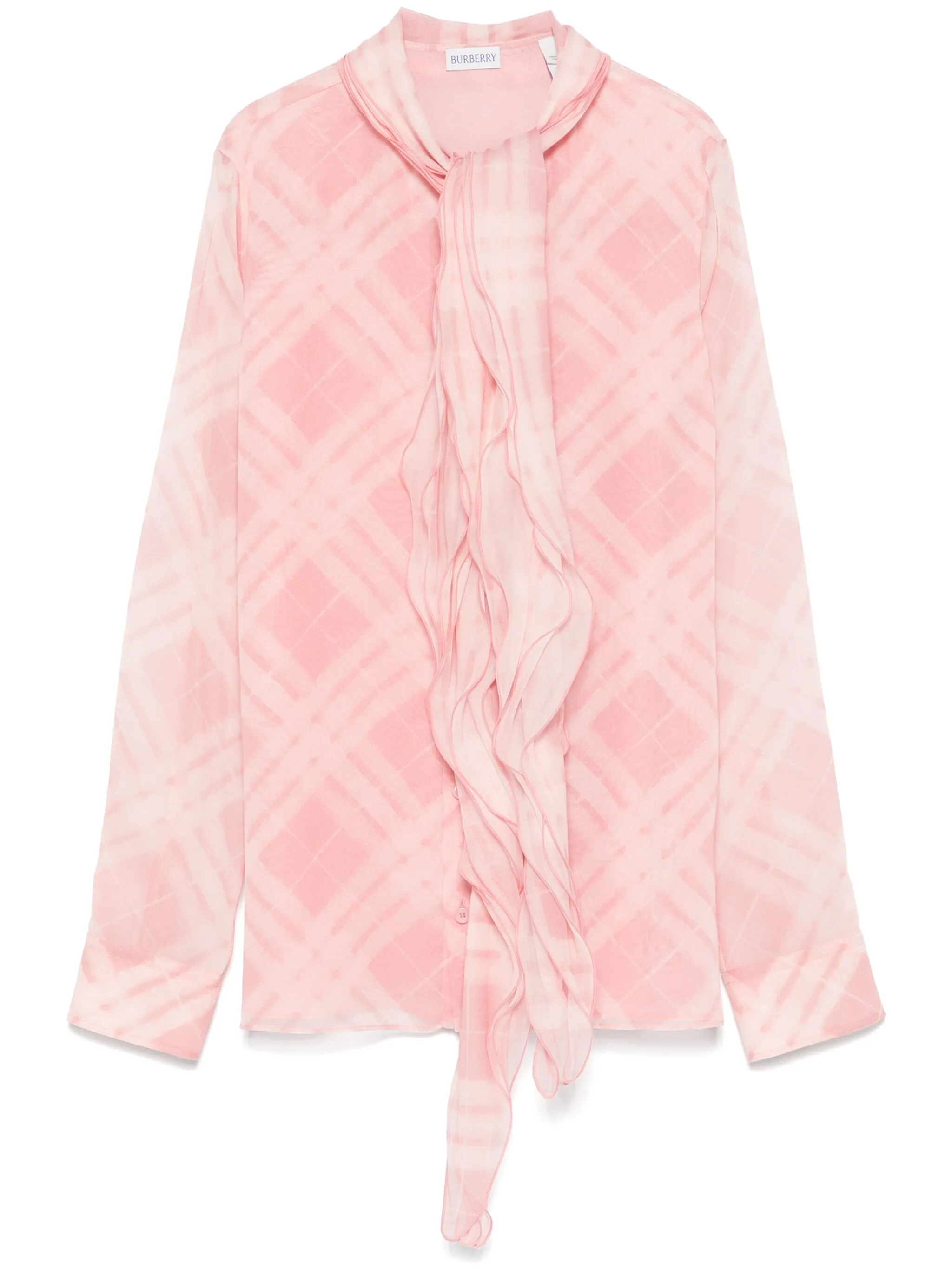 BURBERRY Checked Silk Blouse with Gathered Scarf - Regular Fit