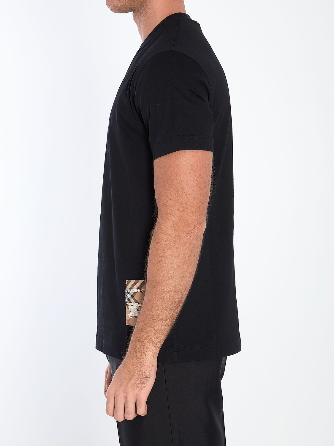 BURBERRY 100% Cotton Check-Logo T-Shirt for Men