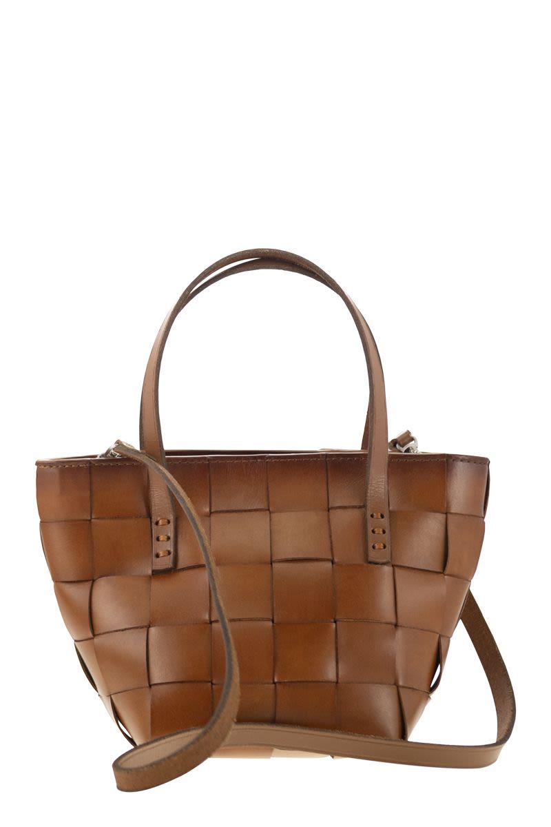 DRAGON Woven Leather Mini Handbag - 14.5 x 17.5 x 14.5 cm