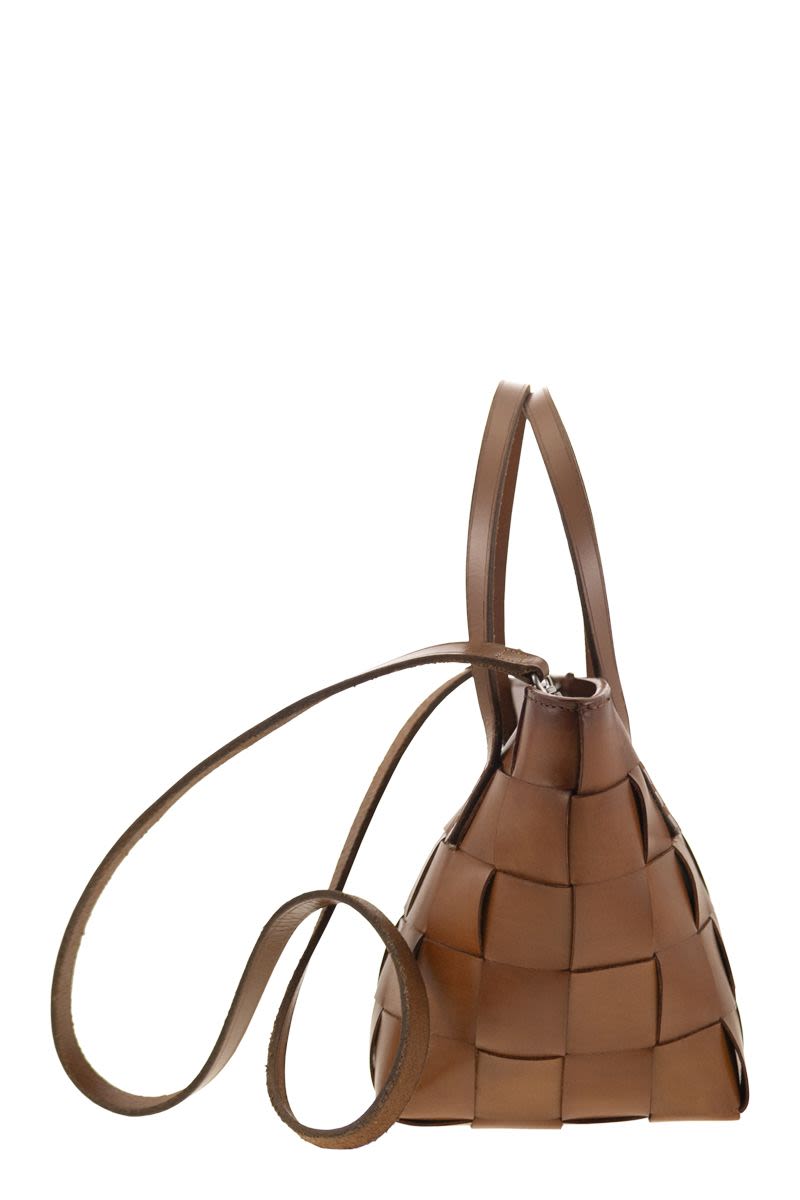 DRAGON Woven Leather Mini Handbag - 14.5 x 17.5 x 14.5 cm