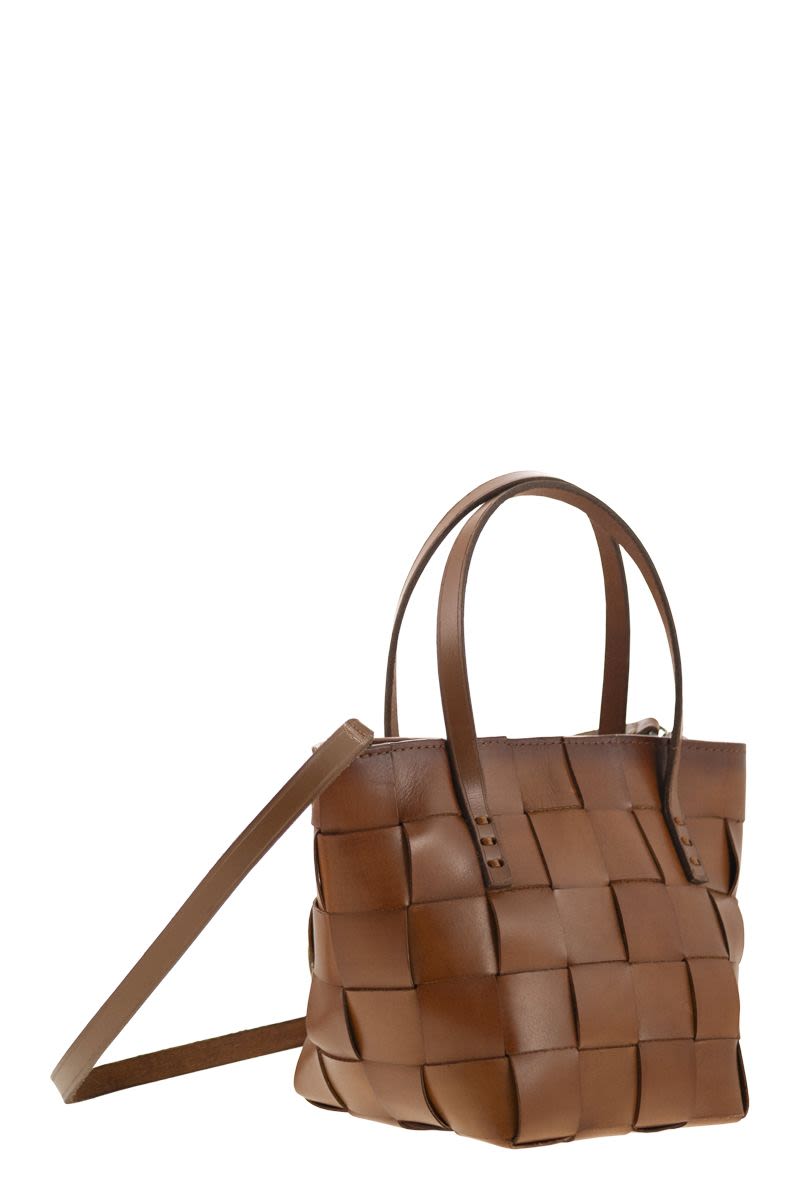 DRAGON Woven Leather Mini Handbag - 14.5 x 17.5 x 14.5 cm