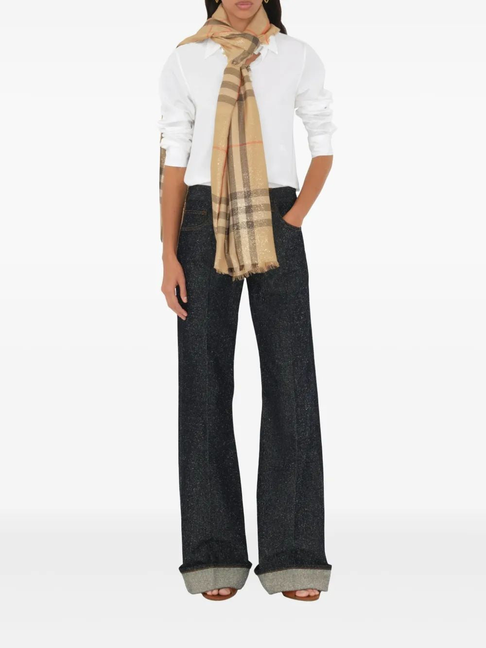 BURBERRY Wool and Silk Scarf with Frayed Hem - 200x90 cm