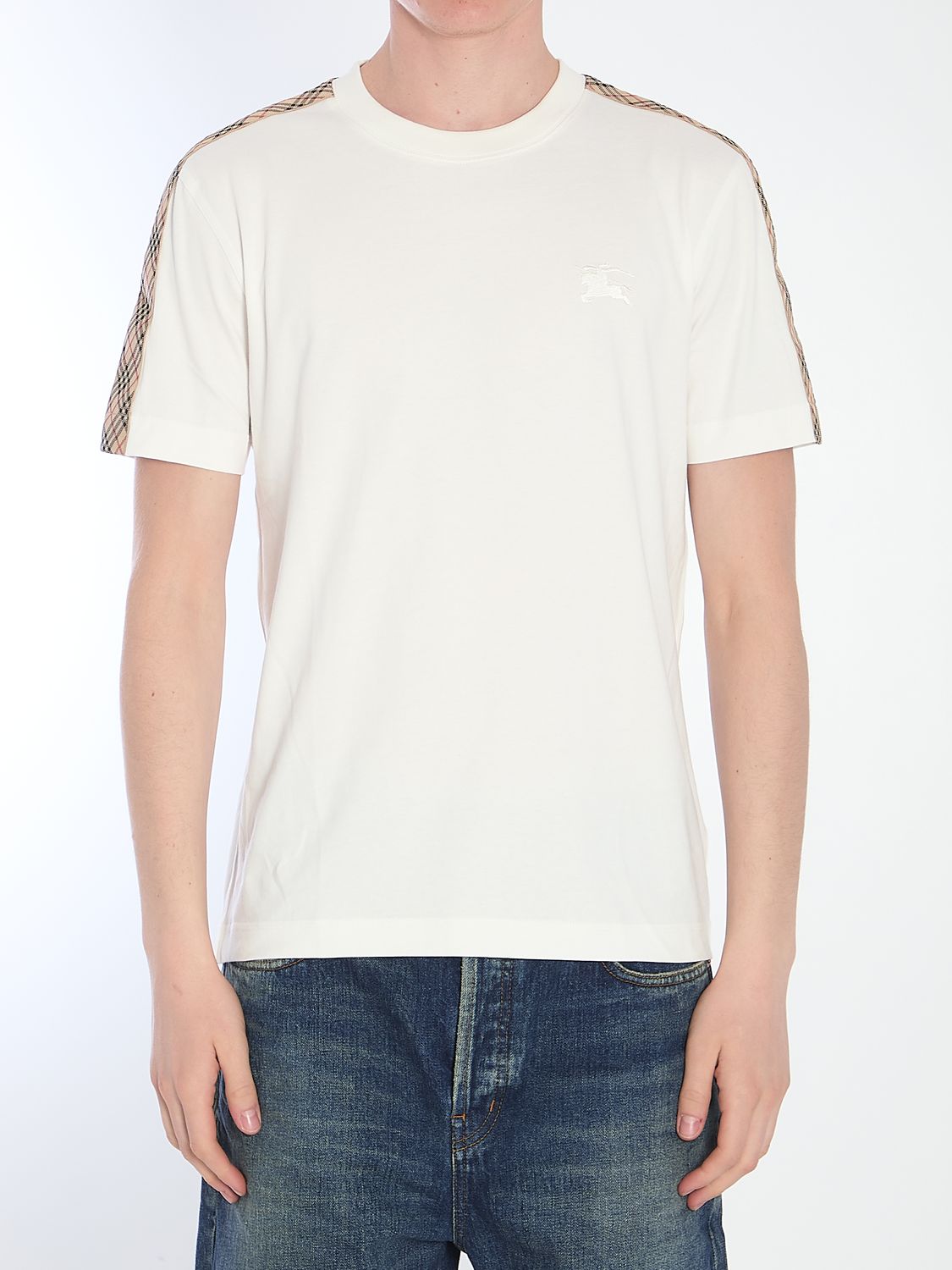 BURBERRY Slim Fit Crew-Neck T-Shirt with Check Details - M