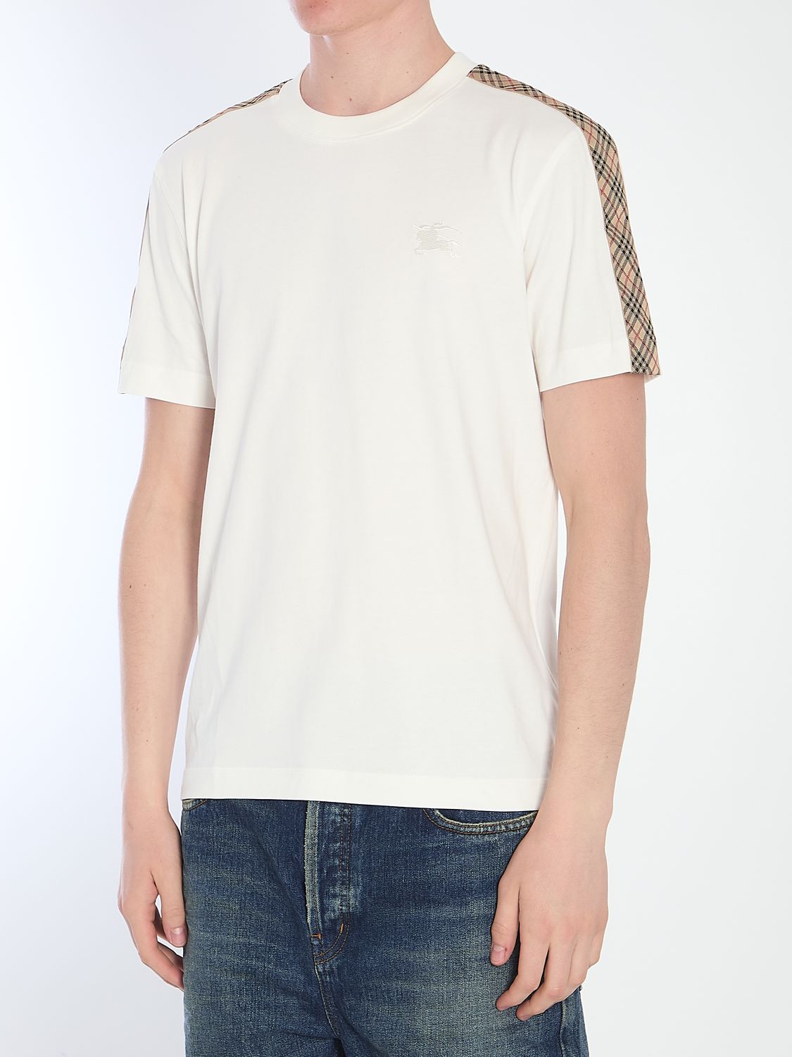 BURBERRY Slim Fit Crew-Neck T-Shirt with Check Details - M