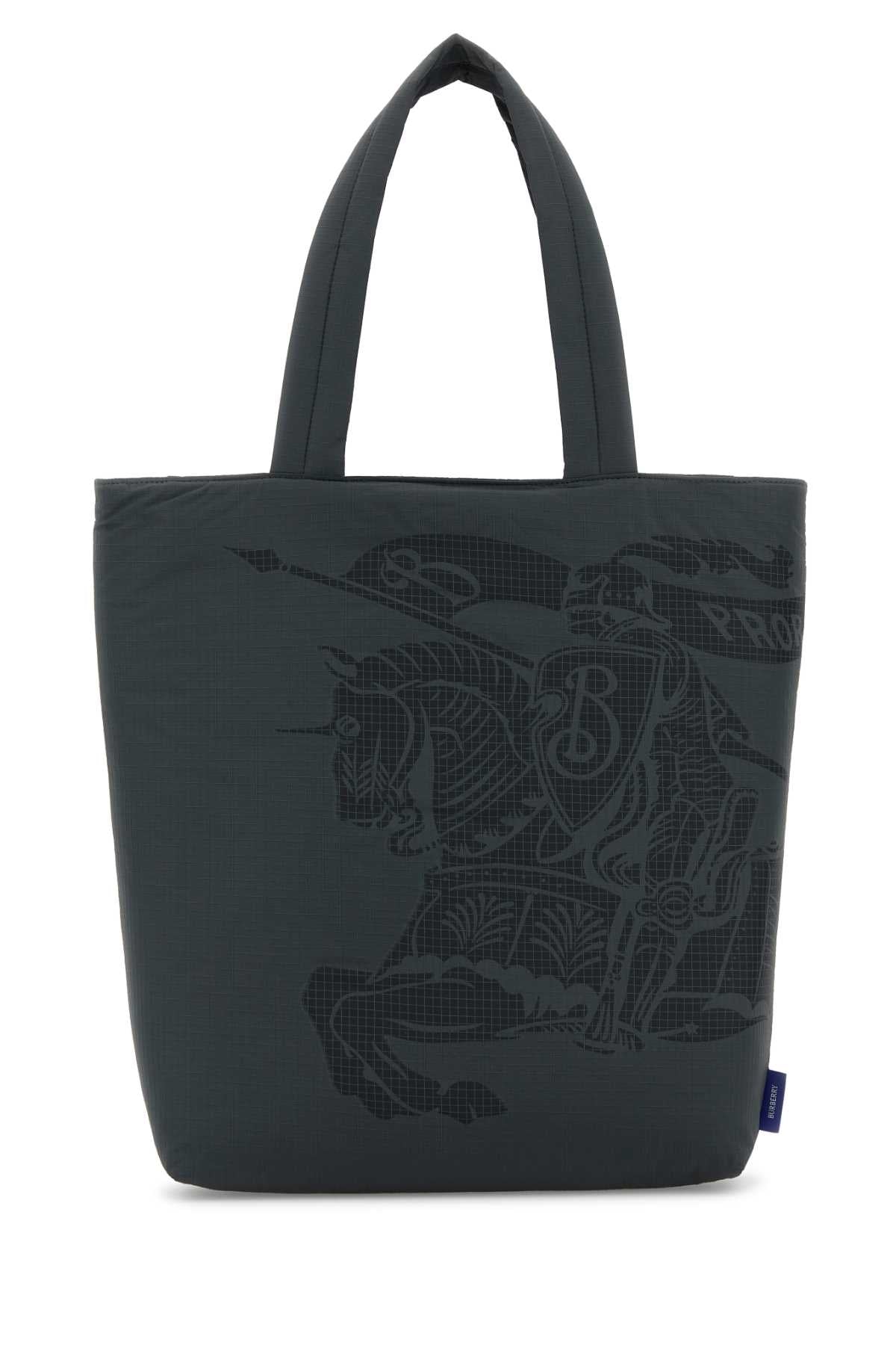 BURBERRY Charcoal Fabric Shopping Tote Handbag