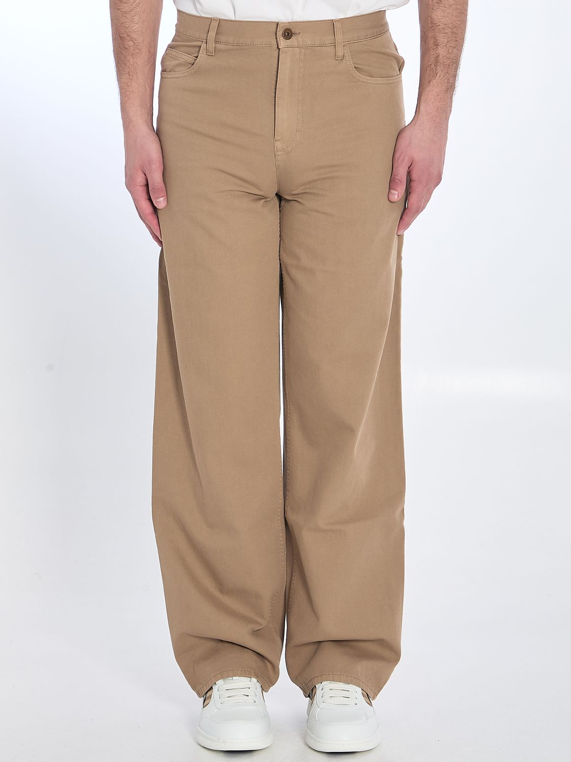 BURBERRY Washed Cotton Twill Trousers - Comfortable Fit, Size IT 46