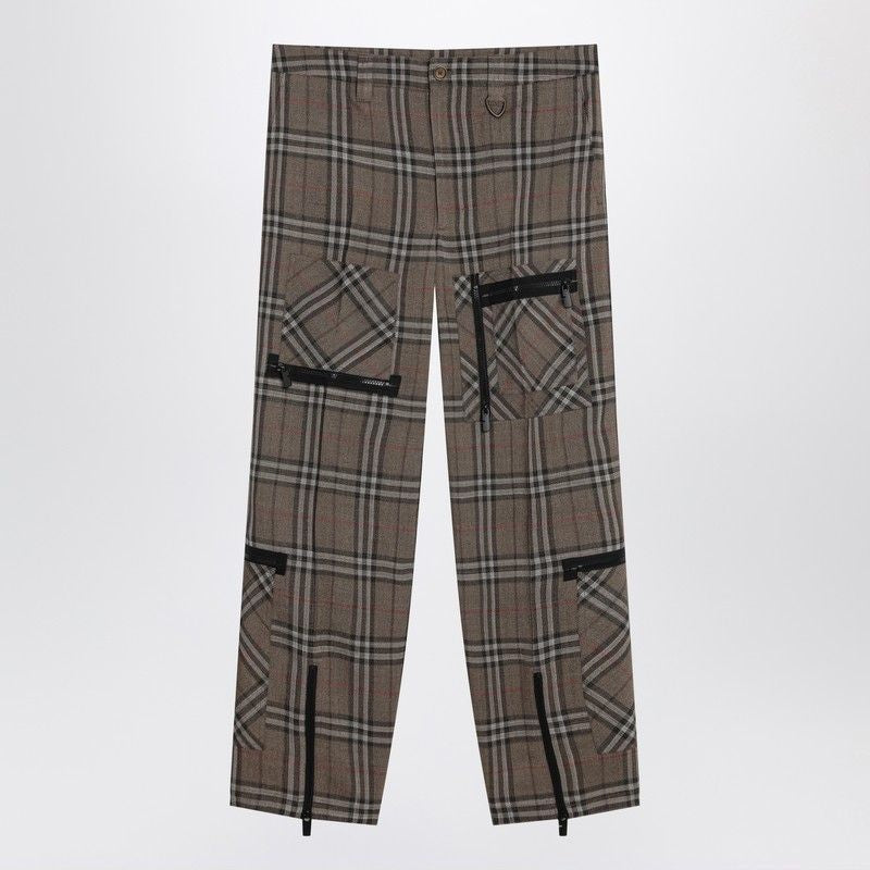 BURBERRY Silk Blend Cargo Pants with Check Pattern