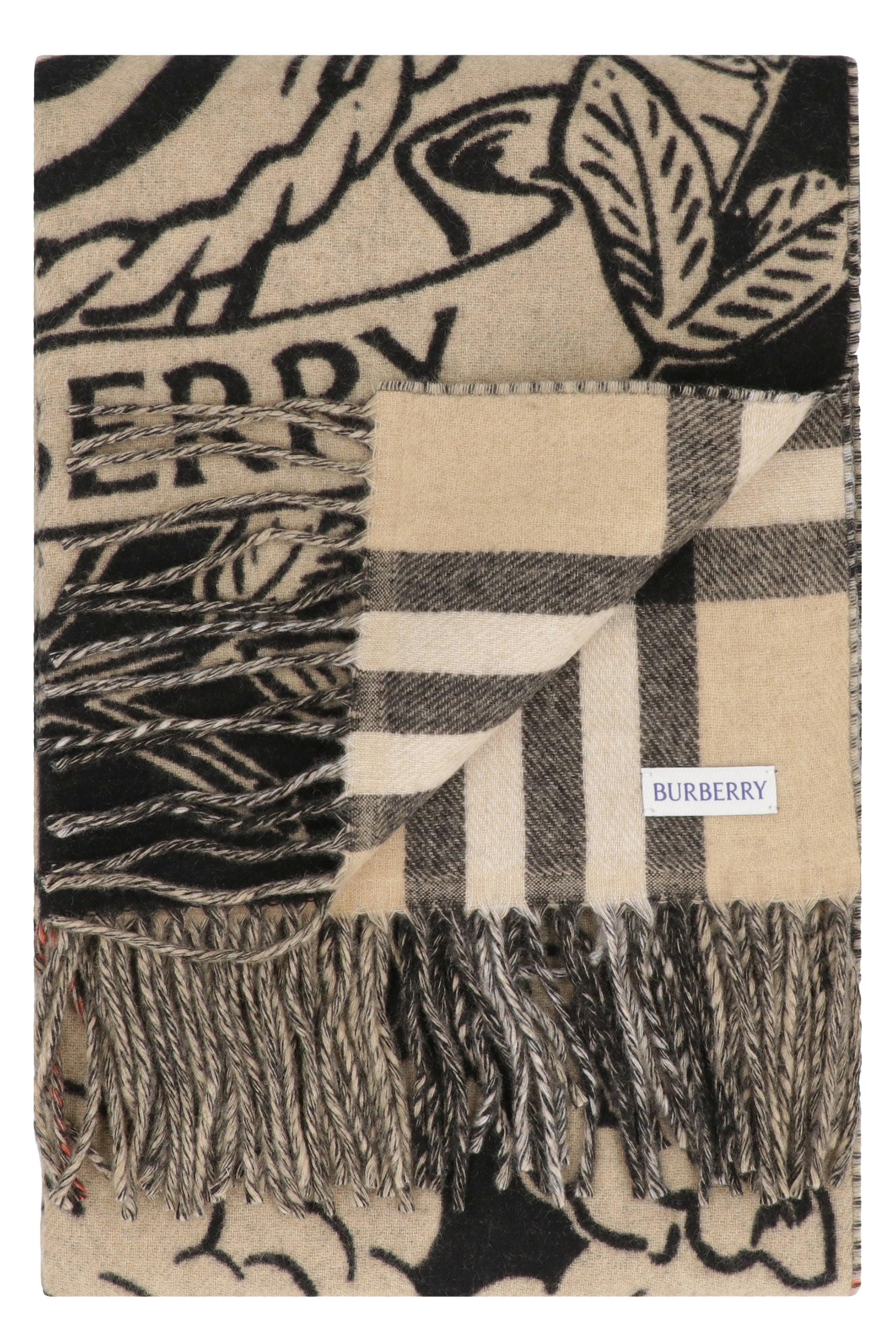 BURBERRY Cashmere Jacquard Pattern Scarf - 210x50 cm