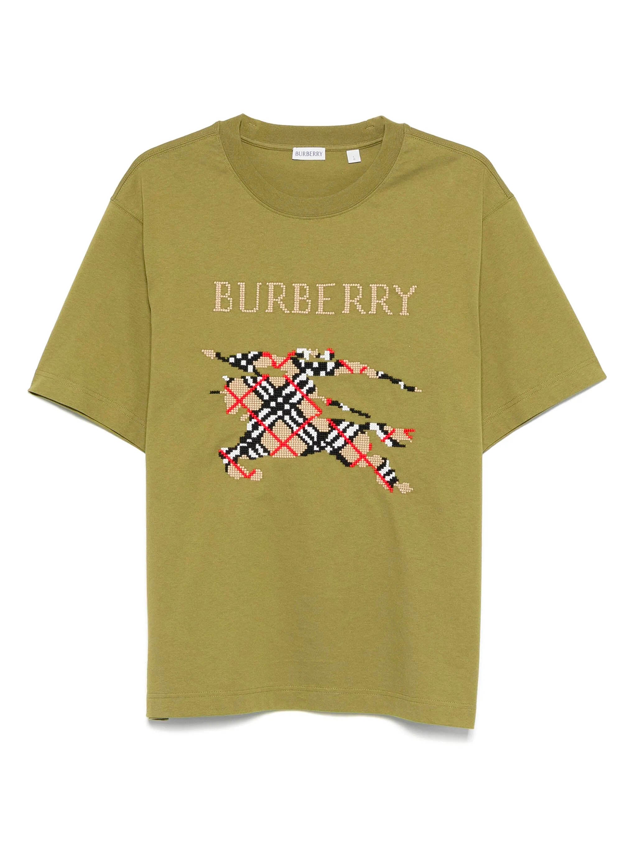 BURBERRY Cotton Crew Neck T-Shirt with Cross Stitch Logo - Size M