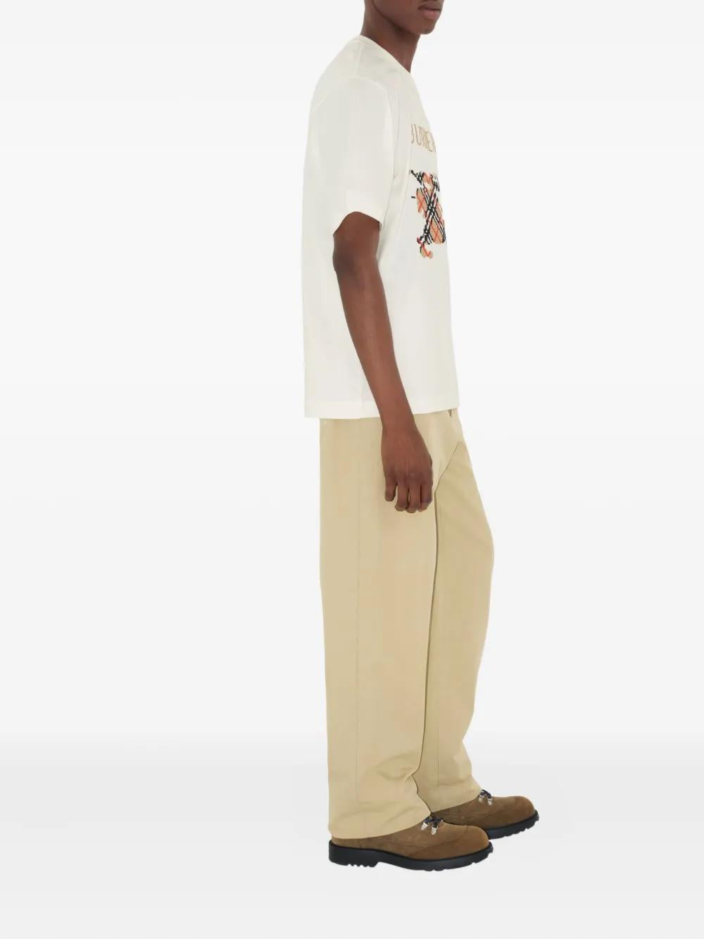 BURBERRY Cotton Crew Neck T-Shirt with Cross Stitch Detail - Men’s Medium