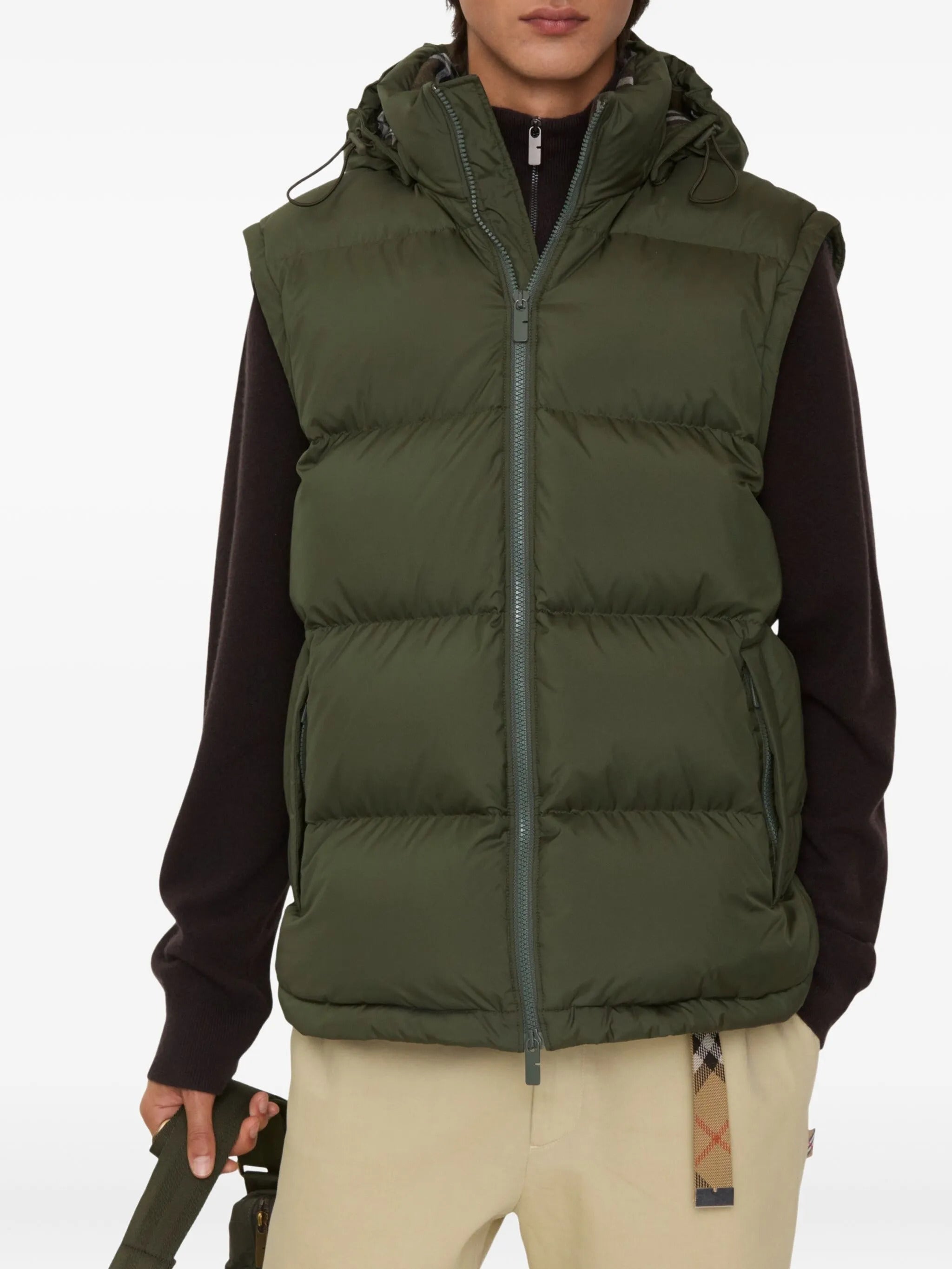 BURBERRY Nylon Hooded Down Jacket with Zip Closure