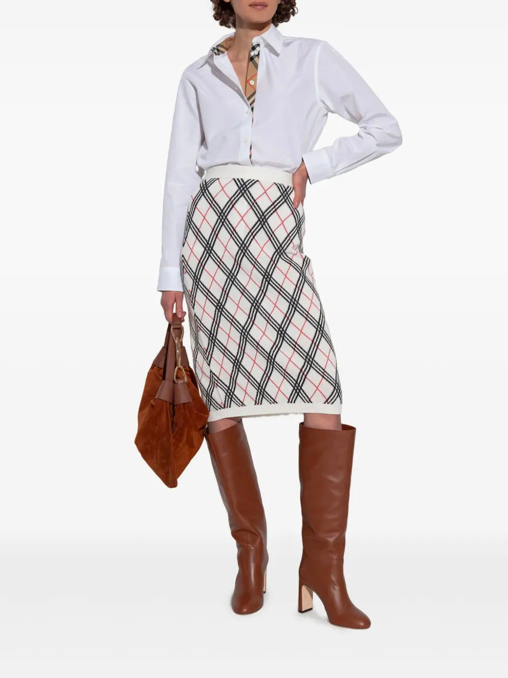 BURBERRY Knit Check Skirt with Elastic Waist