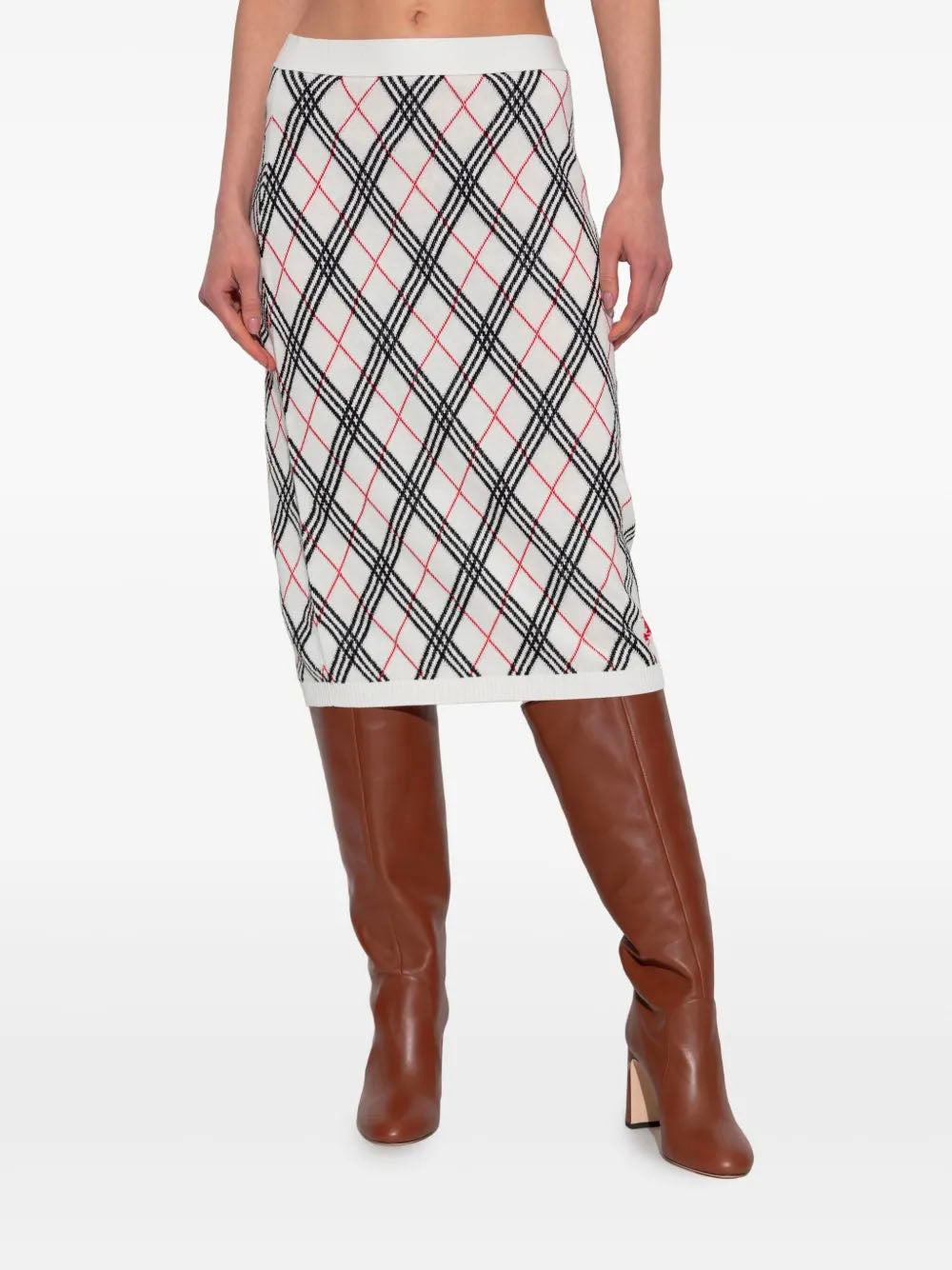BURBERRY Knit Check Skirt with Elastic Waist