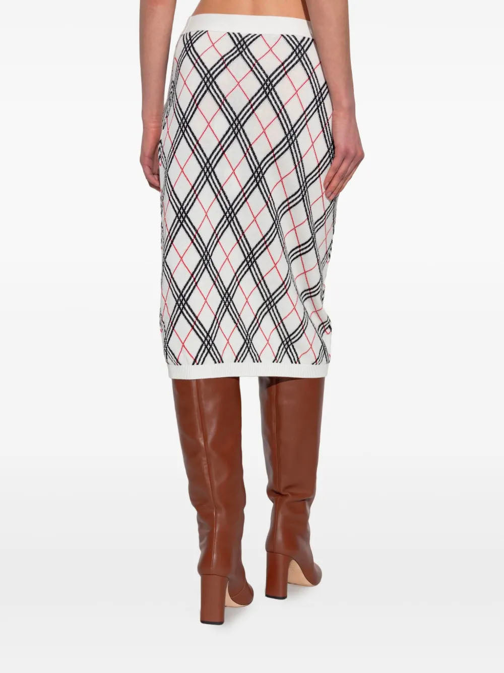 BURBERRY Knit Check Skirt with Elastic Waist