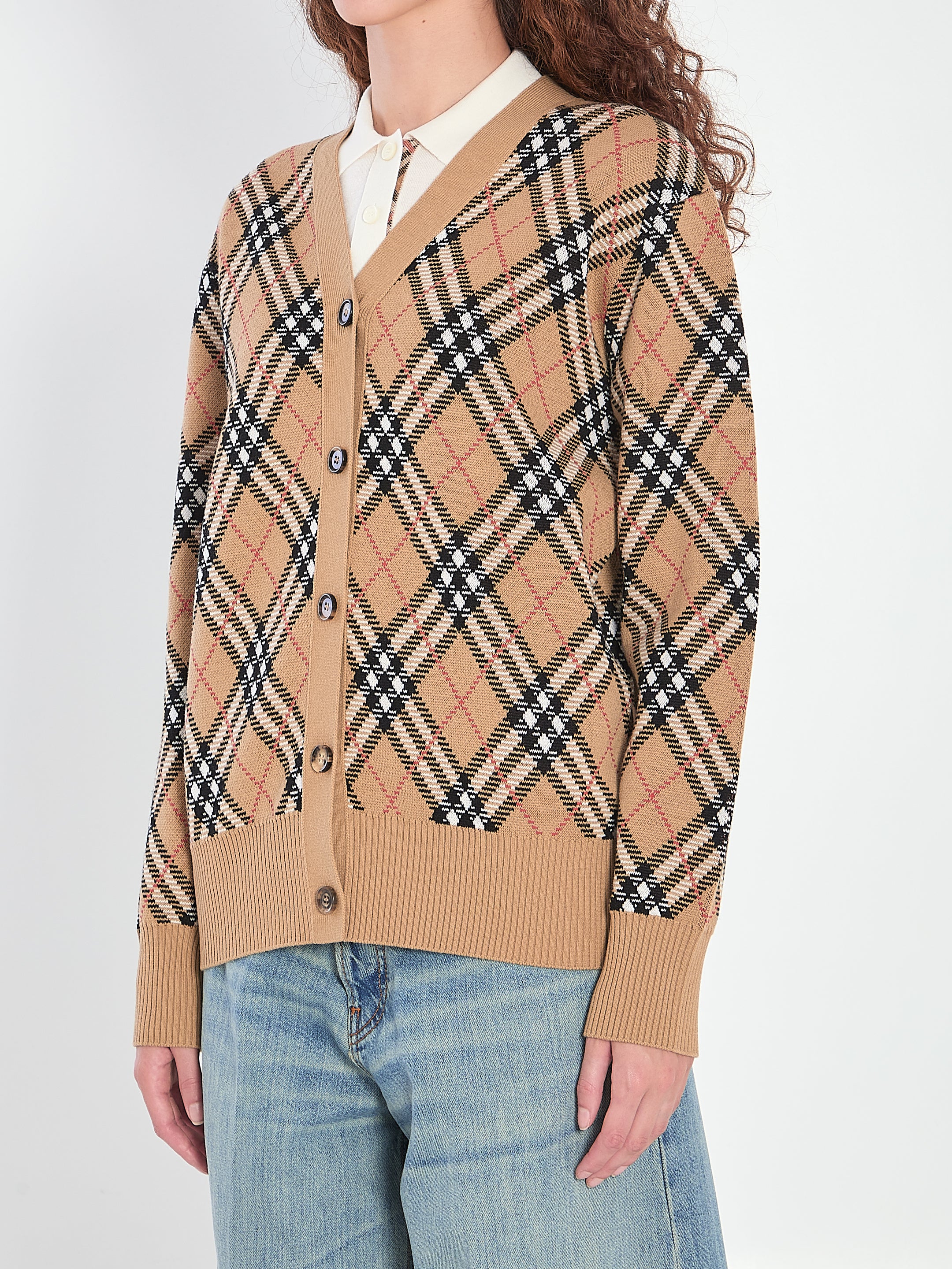 BURBERRY Wool Blend Check Cardigan - Size S