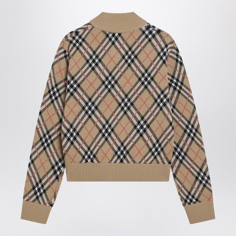 BURBERRY Checked Wool Zip-Up Cardigan for Women