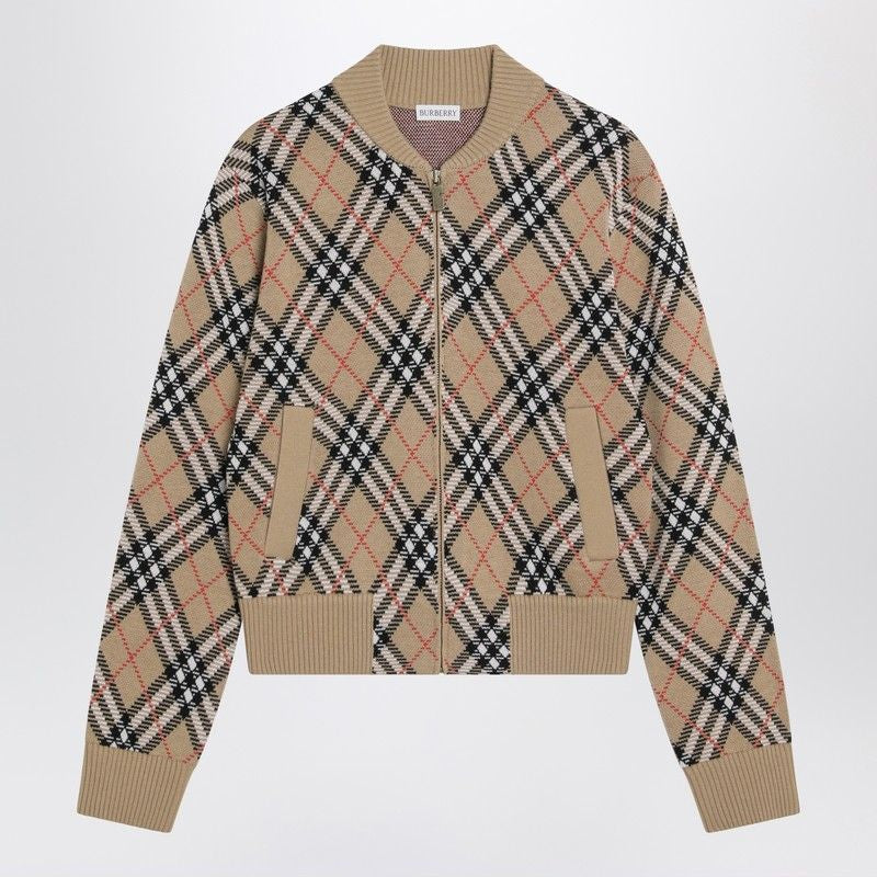 BURBERRY Checked Wool Zip-Up Cardigan for Women