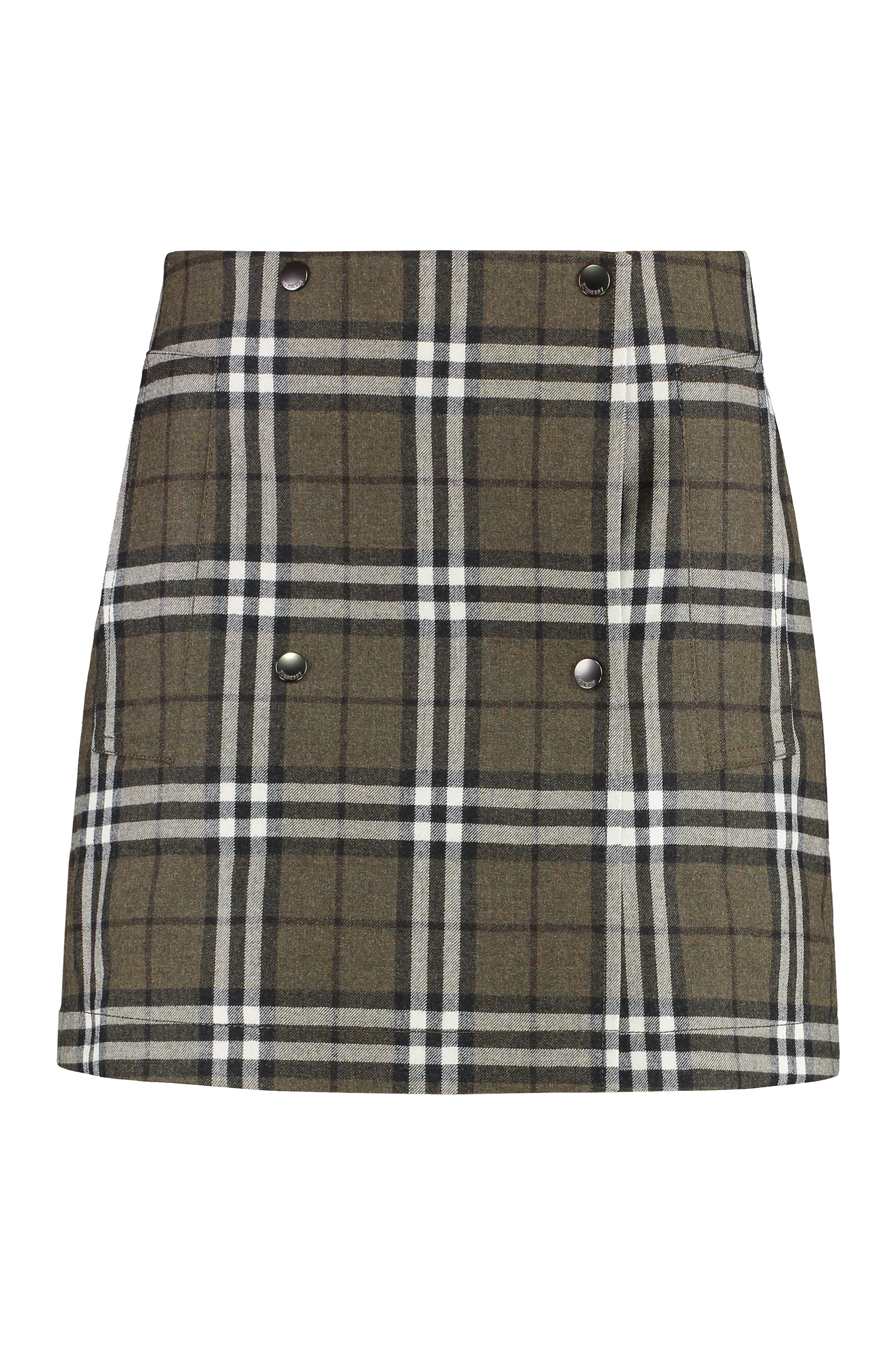 BURBERRY Wool Mini Skirt with Check Motif and Pockets