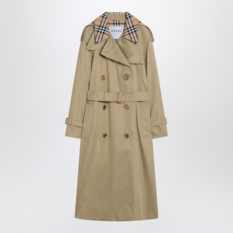 BURBERRY Double-Breasted Trench with Check Collar