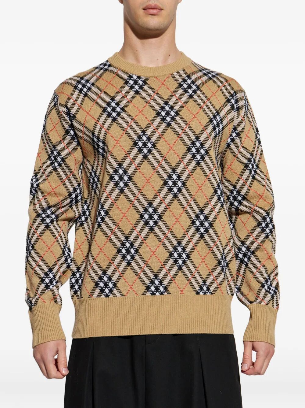 BURBERRY Classic Check-Pattern Wool Crew Neck Sweater