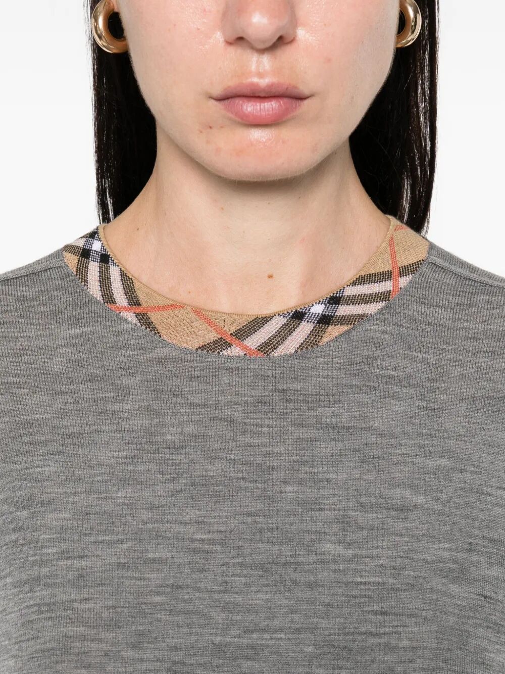 BURBERRY Checkered Design Crew Neck Pullover for Women