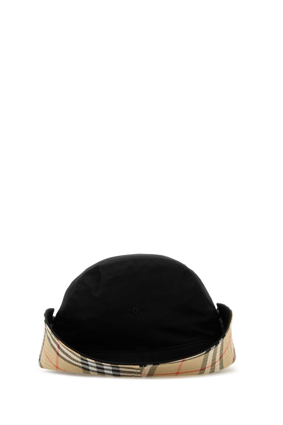 BURBERRY Gabardine Cap with Check Brim