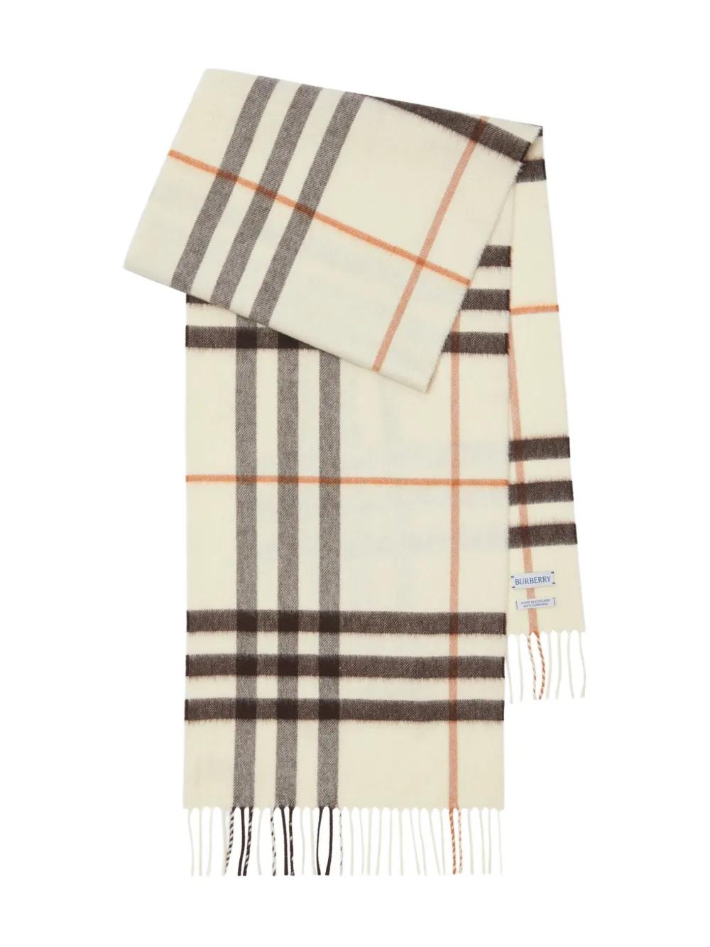 BURBERRY Check Cashmere Scarf with Fringing - 168 x 30 cm