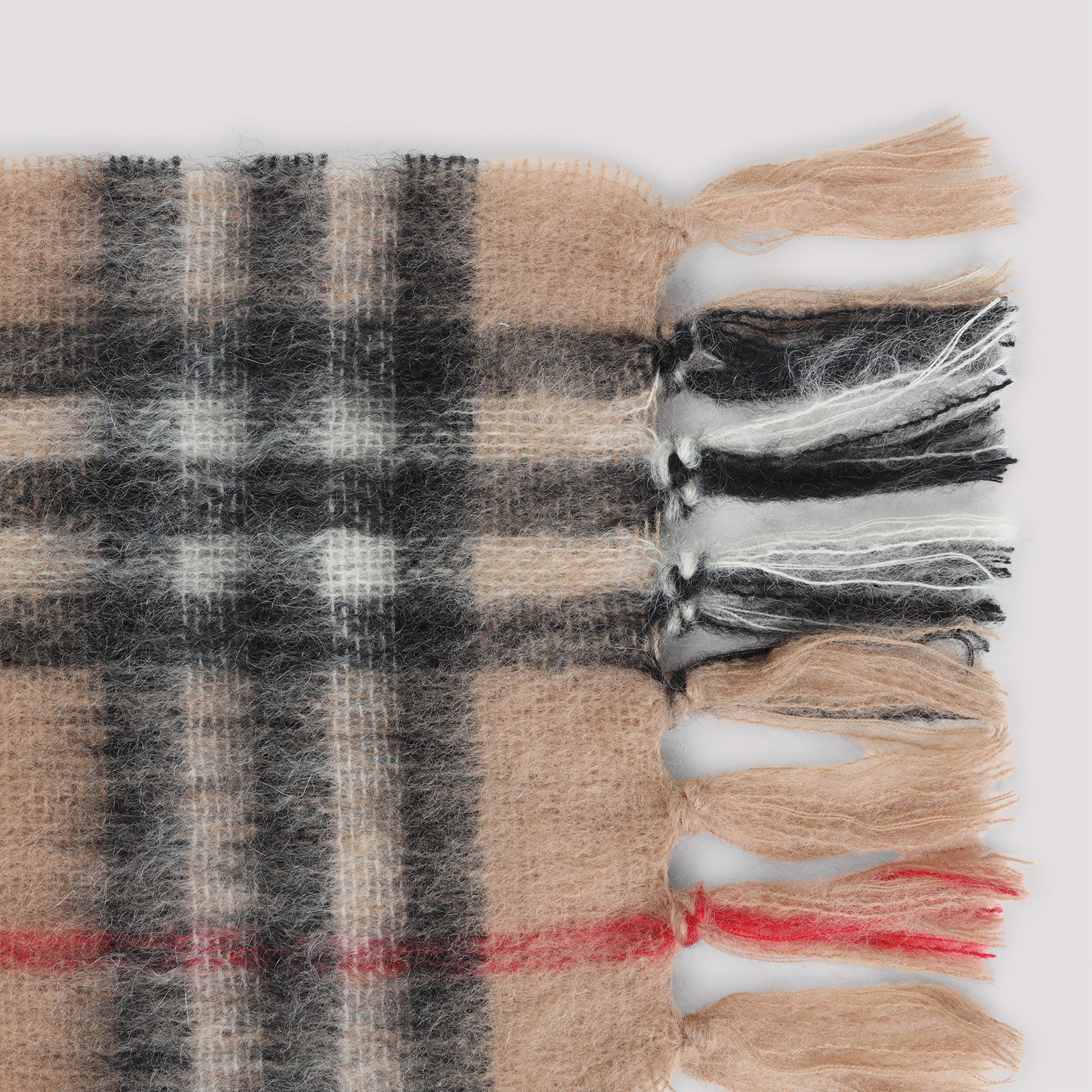 BURBERRY Check Mohair Scarf with Fringed Hems