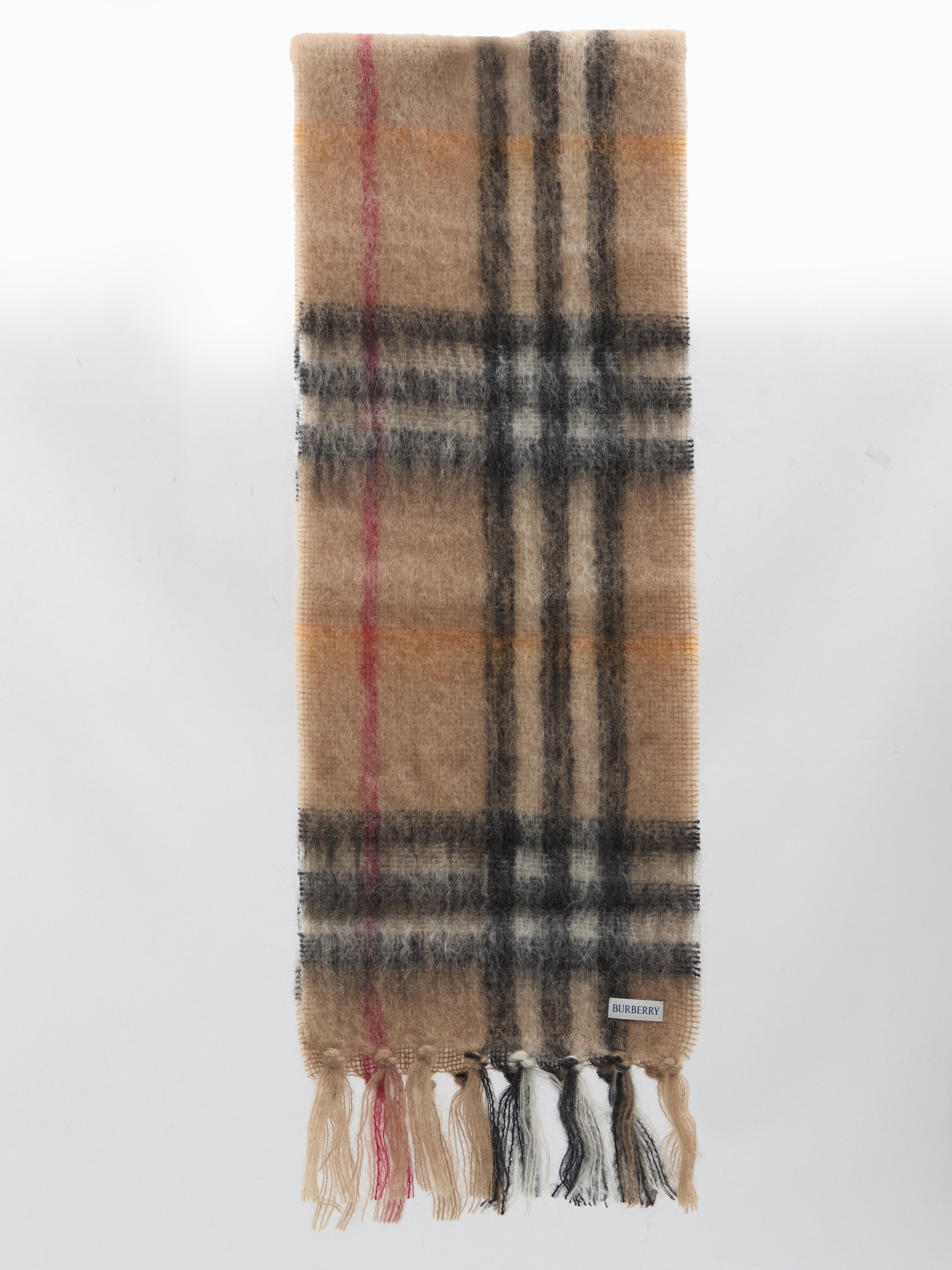 BURBERRY Check Mohair Scarf with Fringed Hems